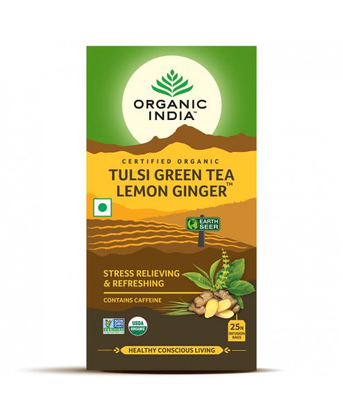 Organic India Tulsi Green Tea Lemon Ginger, 25 Bags