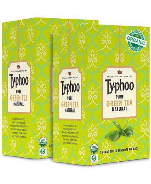 Typhoo Organic Pure Green Tea Naturel Green Tea, 25 Bags (Buy One Get One Free)