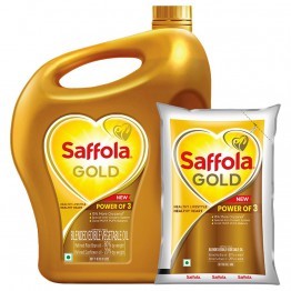 Saffola Gold Refined Cooking oil, 5 Ltr jar + 1 Ltr Pouch Free