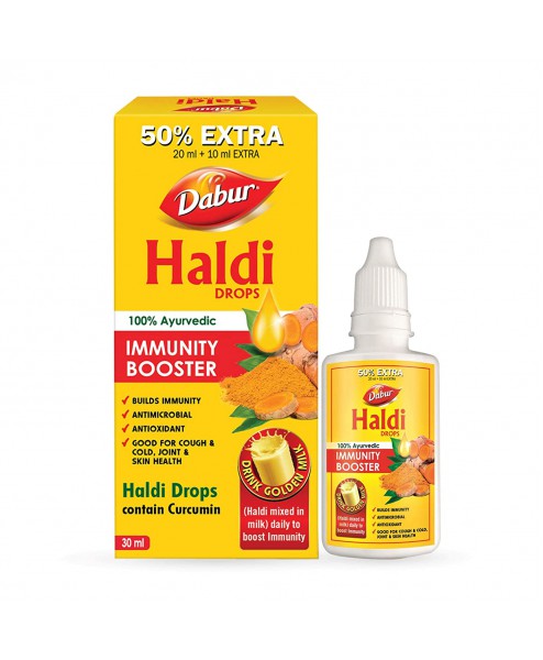  Dabur Haldi Drops: 100% Ayurvedic Immunity Booster with Antimicrobial and Antioxidant Properties - (20ml +10ml Free)
